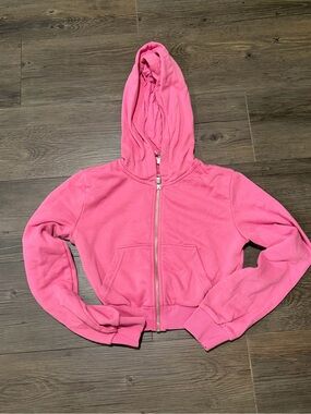 Cropped Pink Zip-Up Hoodie